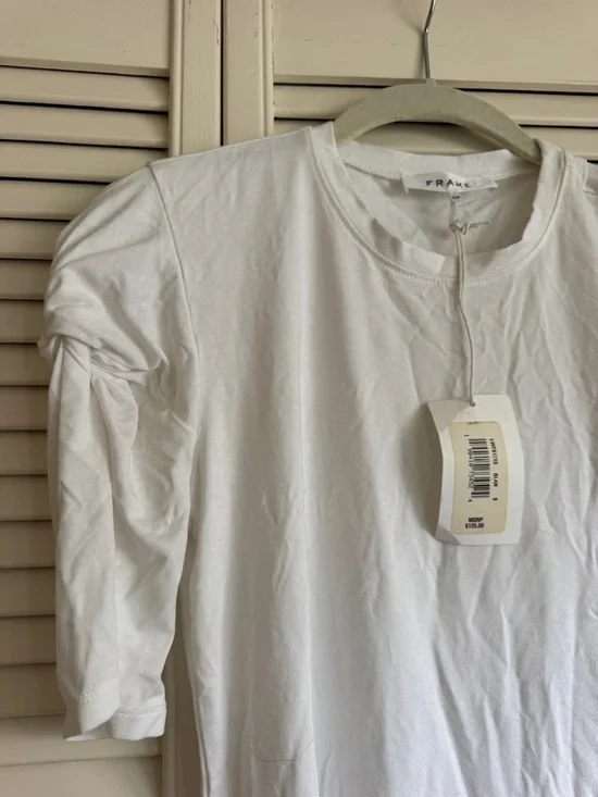 Frame Denim White Short Sleeve Puff-Shoulder Crew Tee - Picture 2 of 4